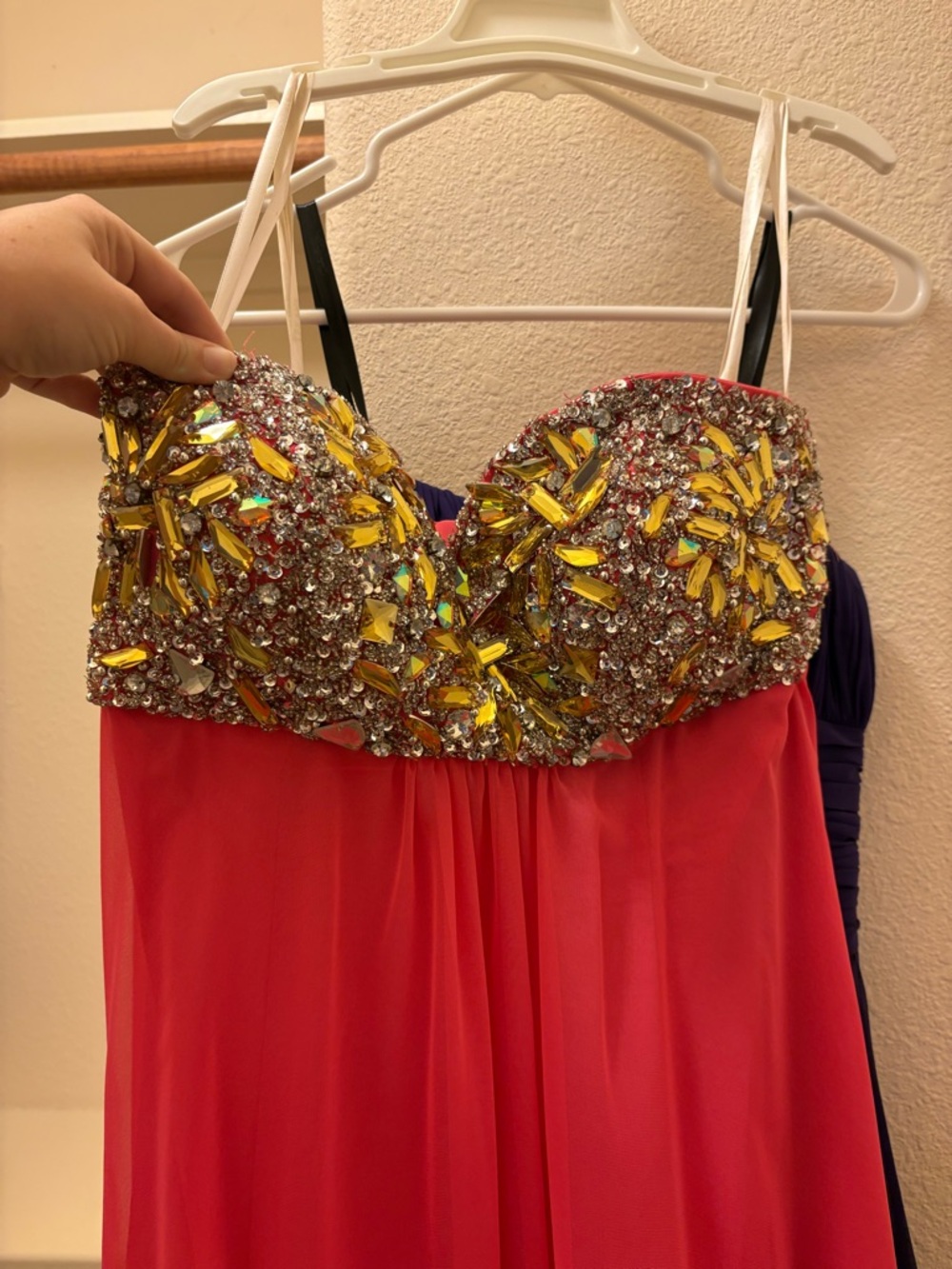 Terani Couture Bright Coral Pink Evening Gown